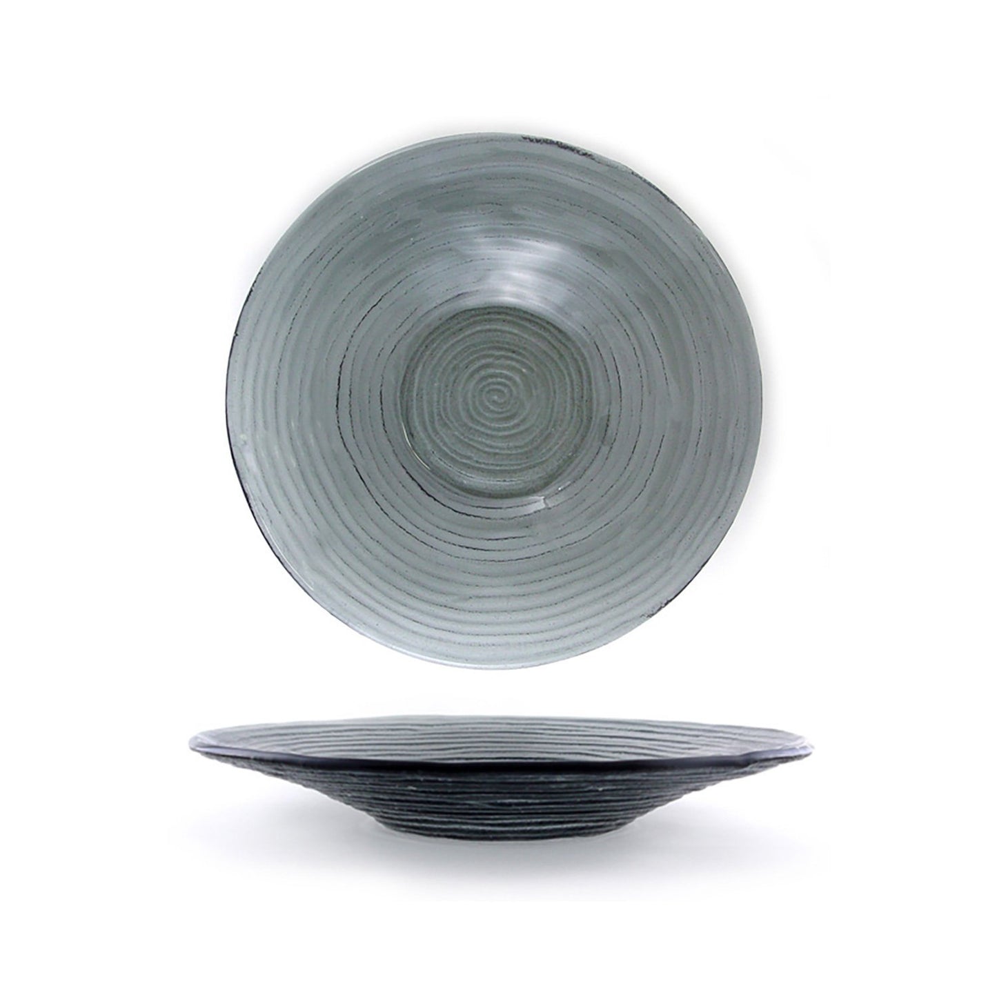 Turgla Fusion Glass dia.13.75" h:2" 58 oz. Round Charcoal Glass Bowl