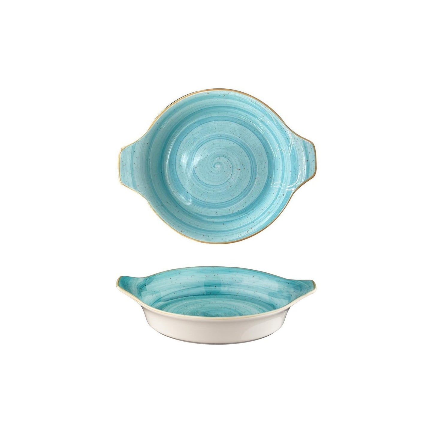 Turgla Vitrified Aqua dia.9.75" h:1.75" 25 oz. Round Blue Vitrified Oven Dish - Case Pack: 12