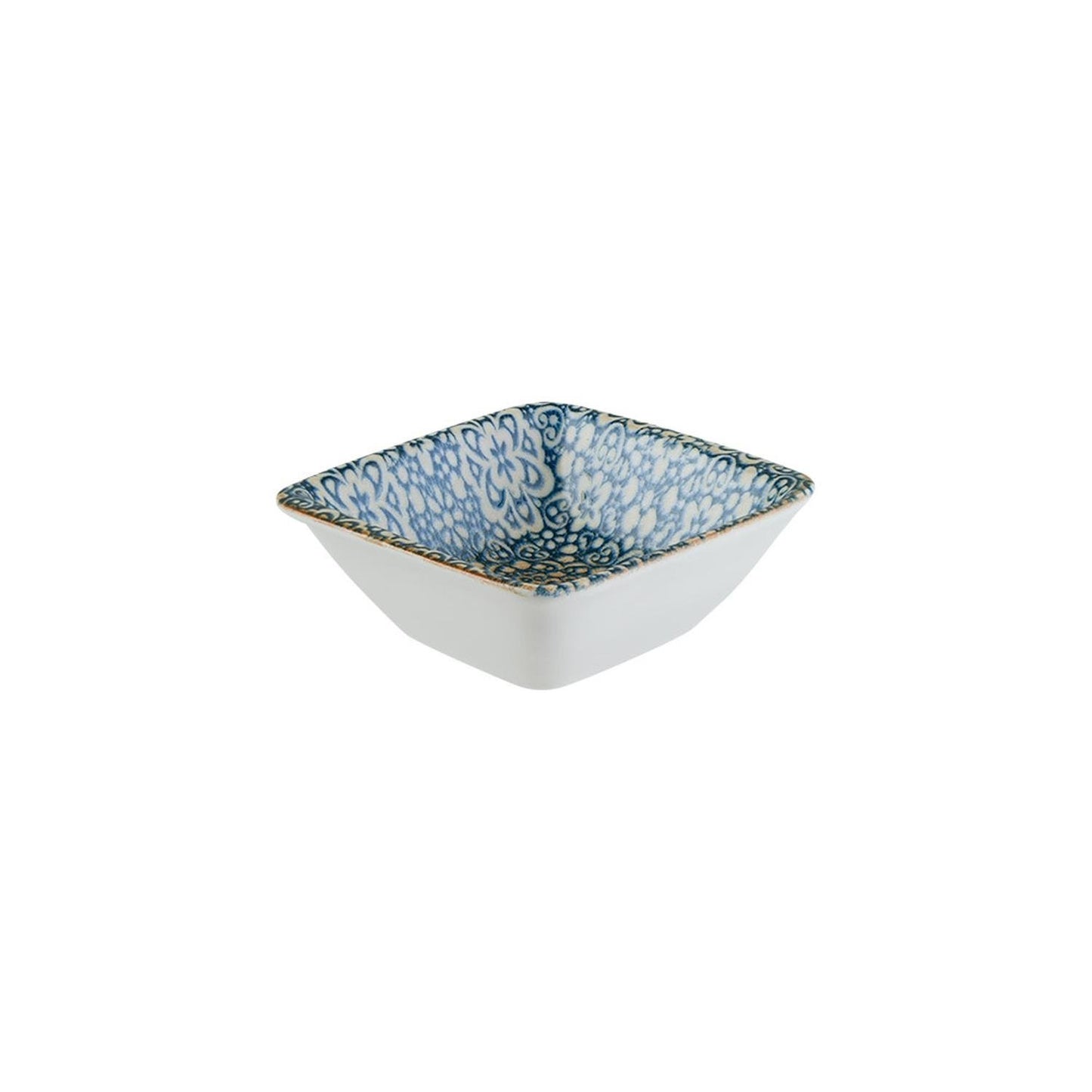 Alhambra 3.5" x 3.5" x h:1.25" 1 oz. Square Decorated Vitrified Ramekin