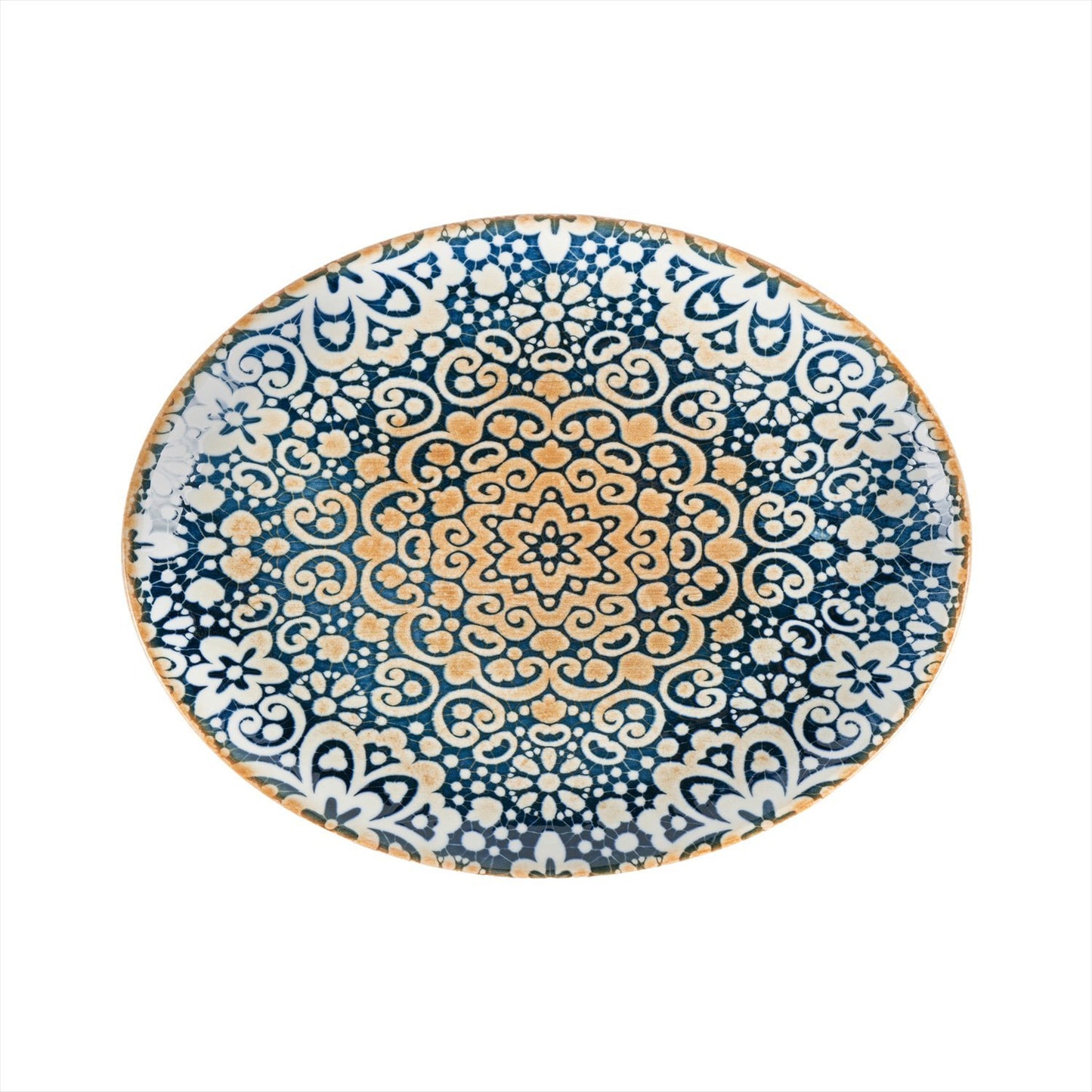Turgla Vitrified Alhambra 14.25" x 11" x h:1.25" Oval Decorated Vitrified Platter - Case Pack: 6