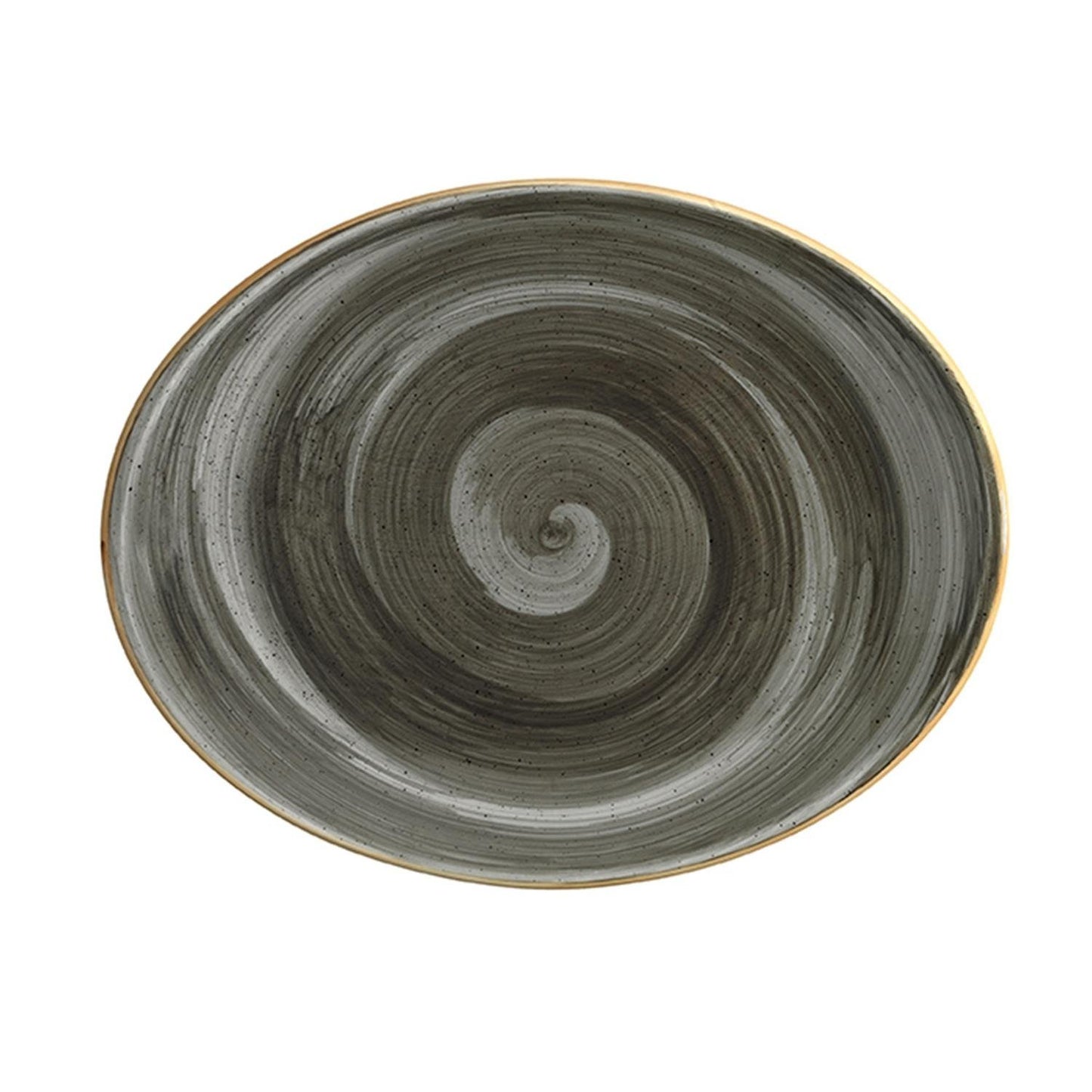 Turgla Vitrified Space 12.25" x 9.5" x h:1" Oval Gray Vitrified Platter - Case Pack: 6