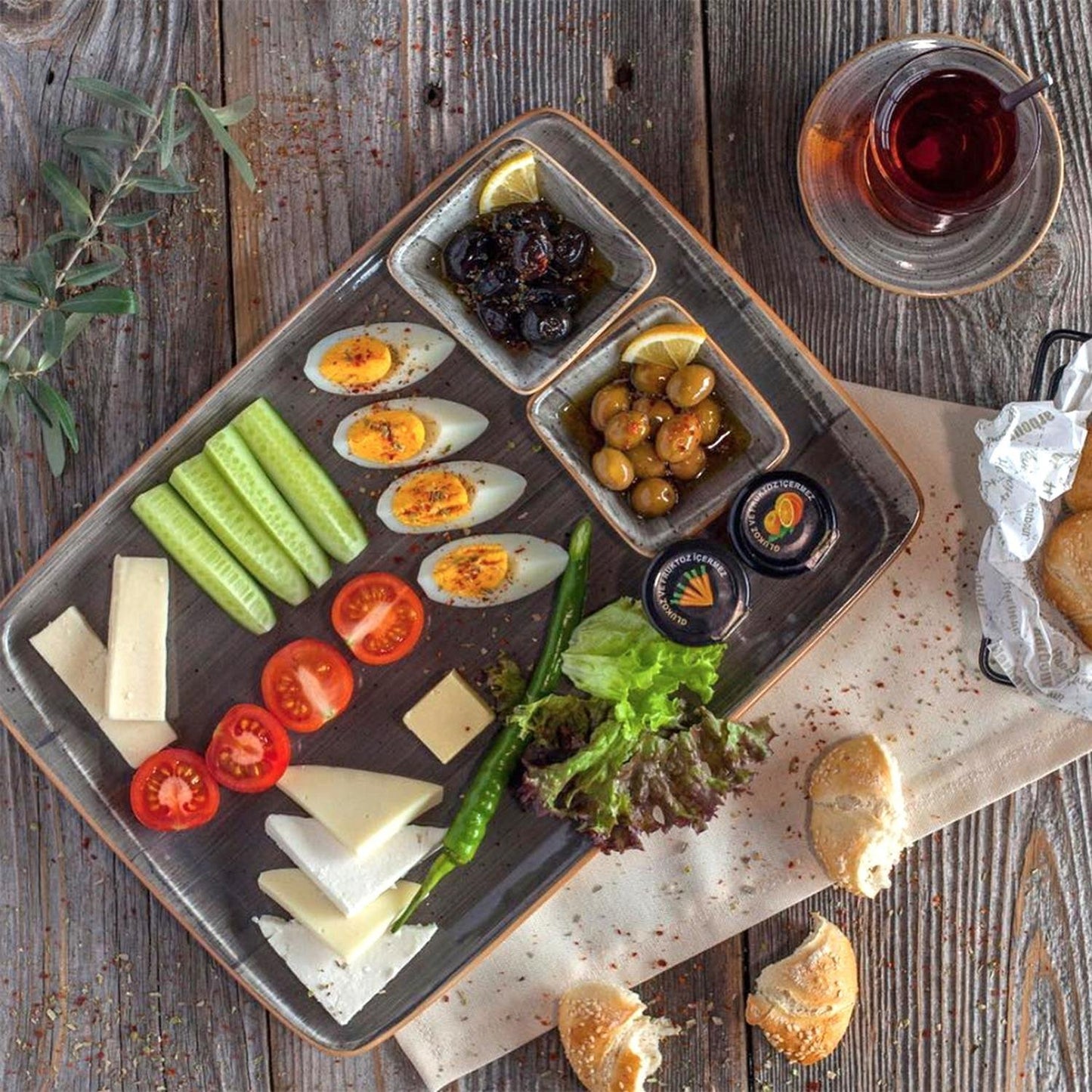 Turgla Vitrified Space 14.25" x 10.25" x h:0.75" Rectangular Gray Vitrified Platter - Case Pack: 6