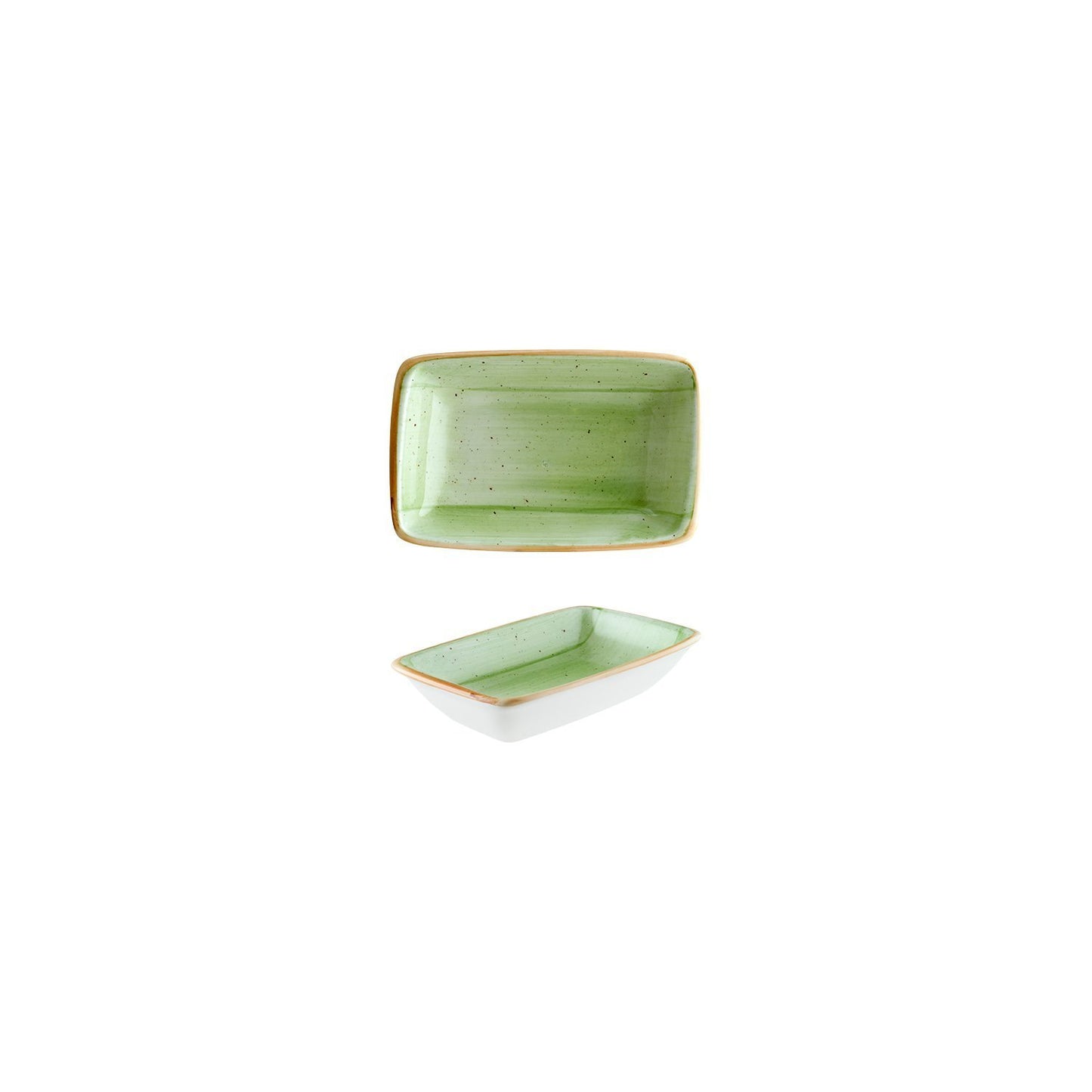 Turgla Vitrified Therapy 6" x 3.75" x h:1.25" 6 oz. Rectangular Green Vitrified Deep Plate - Case Pack: 12