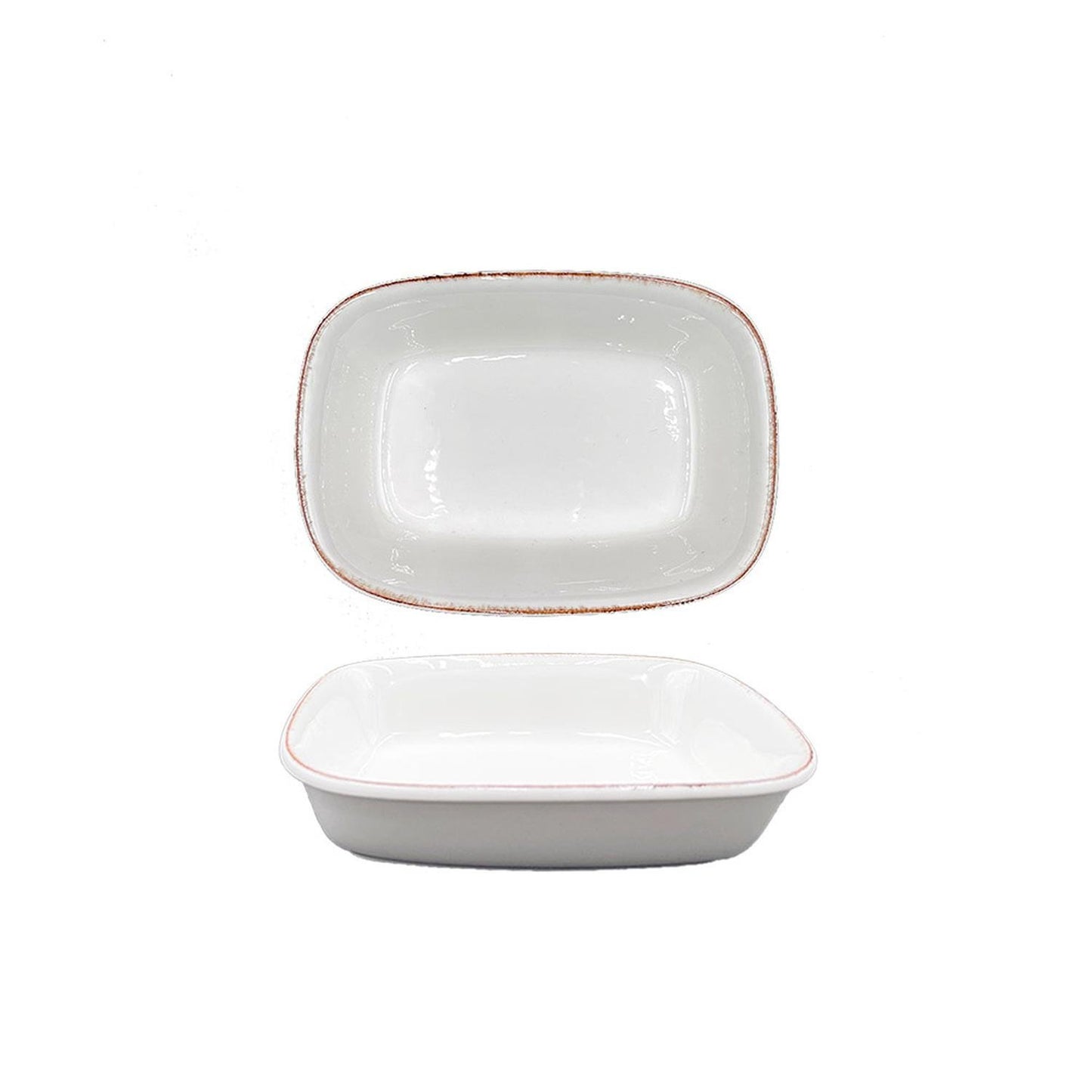 Retro 6.5" x 4.5" x h:1.5" 12 oz. Rectangular Decorated Vitrified Deep Plate