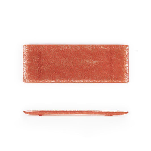 Turgla Fusion Glass 13.75" x 5" x h:0.5" Rectangular Red Glass Platter