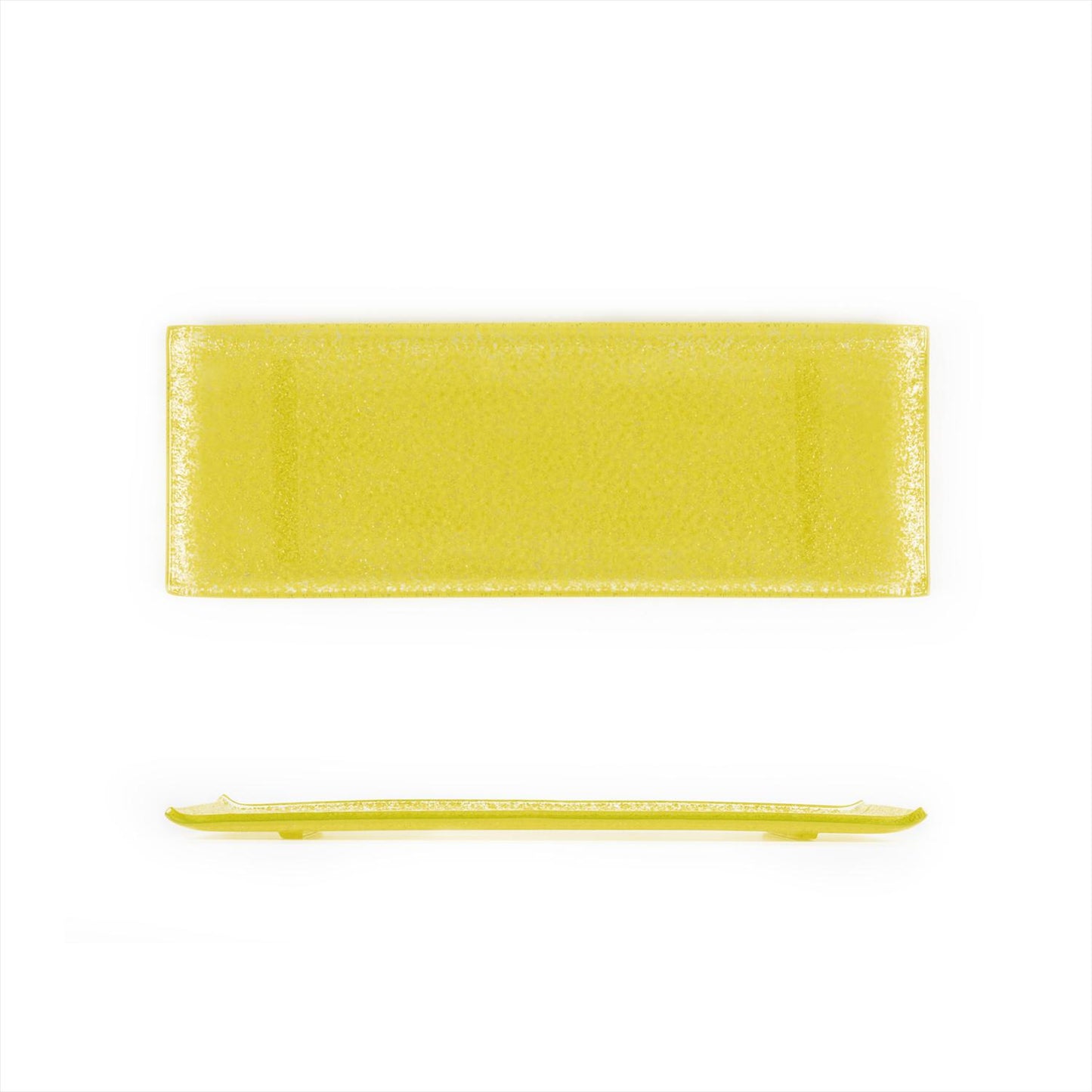 Glass Dinnerware 13.75" x 5" x h:0.5" Rectangular Yellow Glass Platter - Case Pack: 12