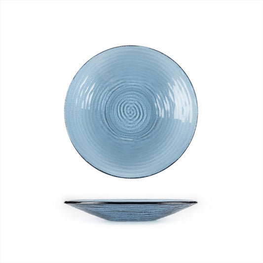 Glass Dinnerware dia.11.75" h:1.5" 32 oz. Round Transparent Blue Glass Bowl - Case Pack: 6