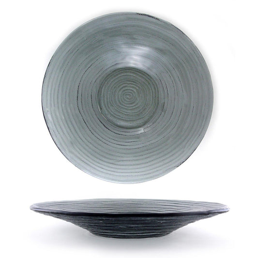 Glass Dinnerware dia.13.75" h:2" 58 oz. Round Charcoal Glass Bowl - Case Pack: 6