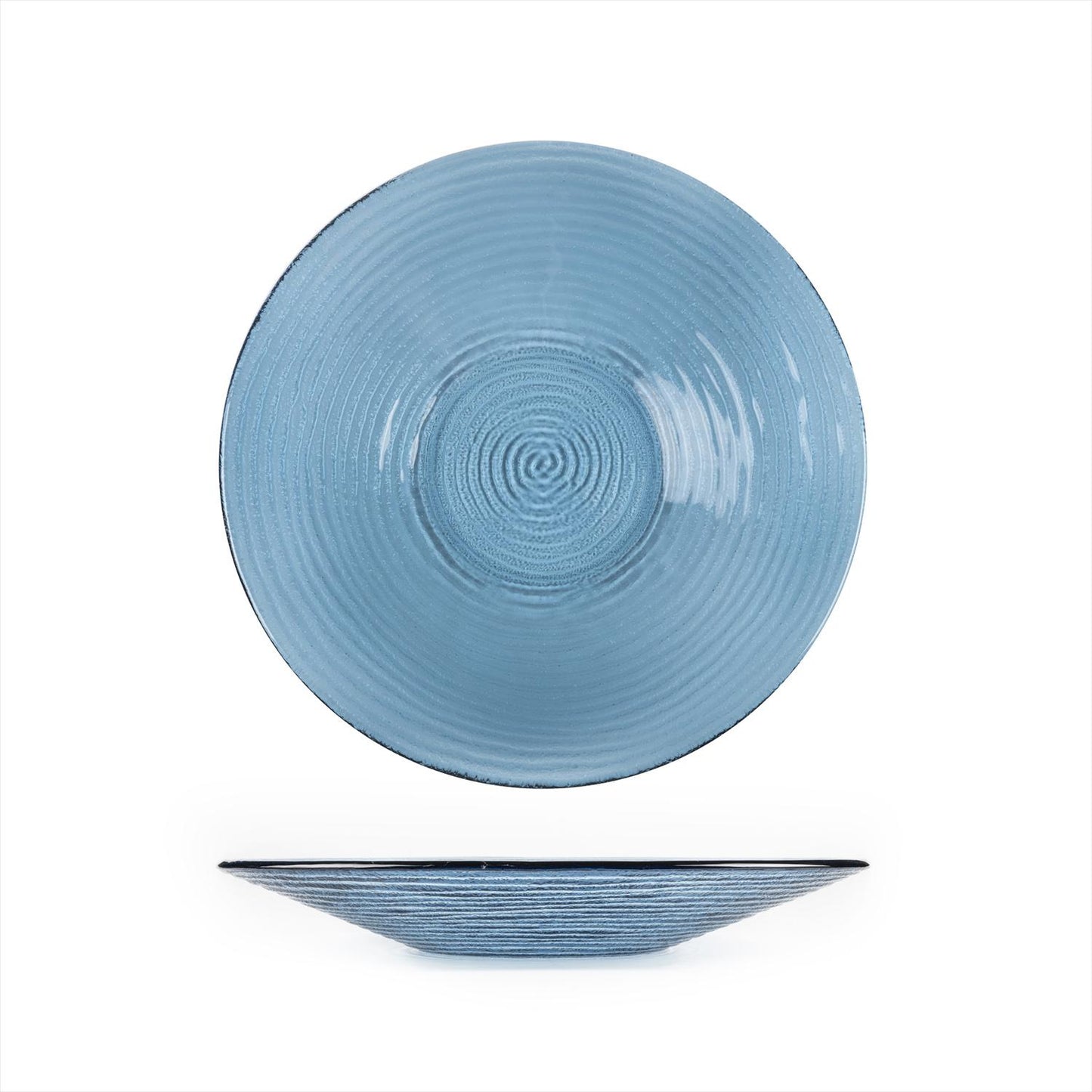 Glass Dinnerware dia.13.75" h:2" 58 oz. Round Transparent Blue Glass Bowl - Case Pack: 6