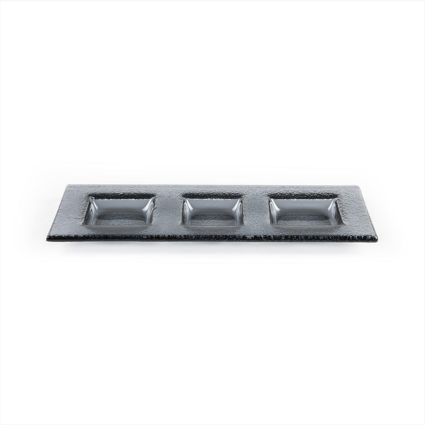 Glass Dinnerware 12.25" x 4" Rectangular Charcoal Glass Sectional Plate - Case Pack: 12