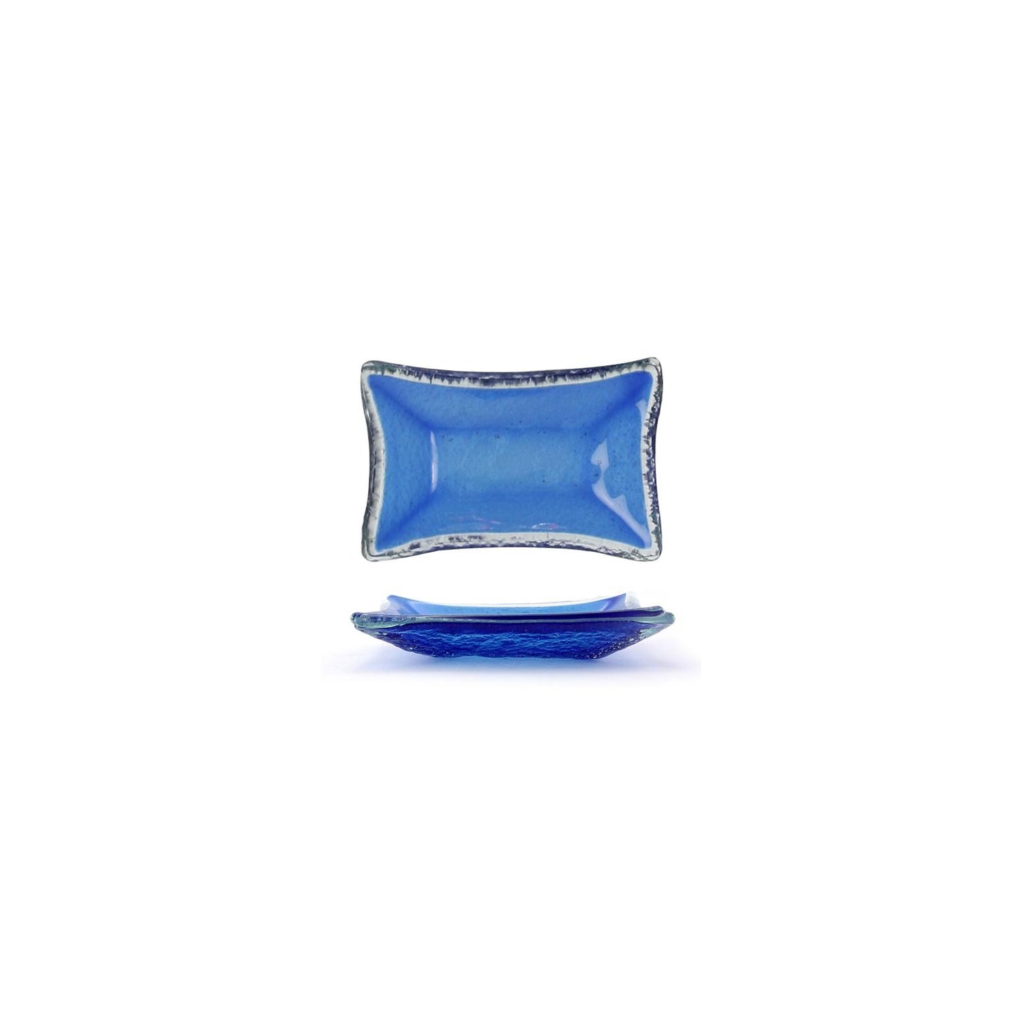 Glass Dinnerware 4.25" x 2.5" x h:0.5" 1 oz. Rectangular Blue Glass Ramekin - Case Pack: 24