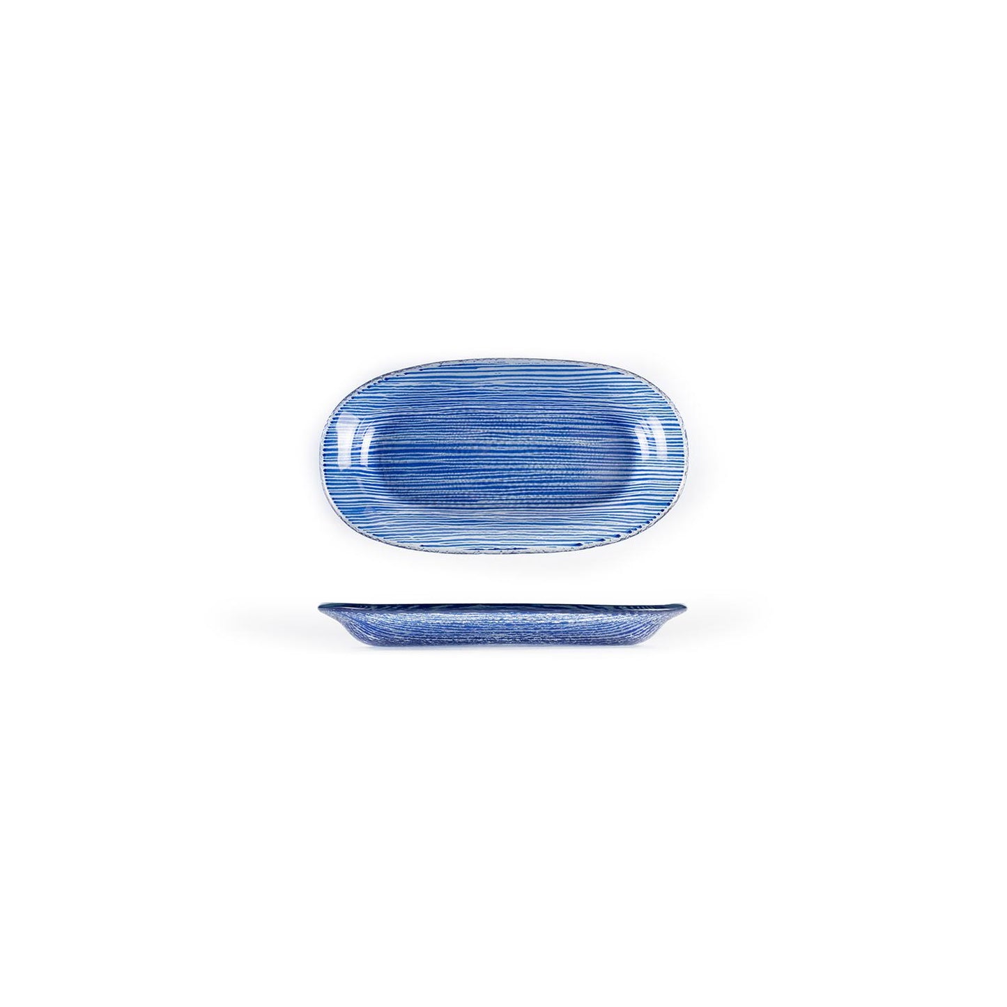 Glass Dinnerware 7.75" x 4.25" x h:0.5" Oval Blue Glass Platter - Case Pack: 12