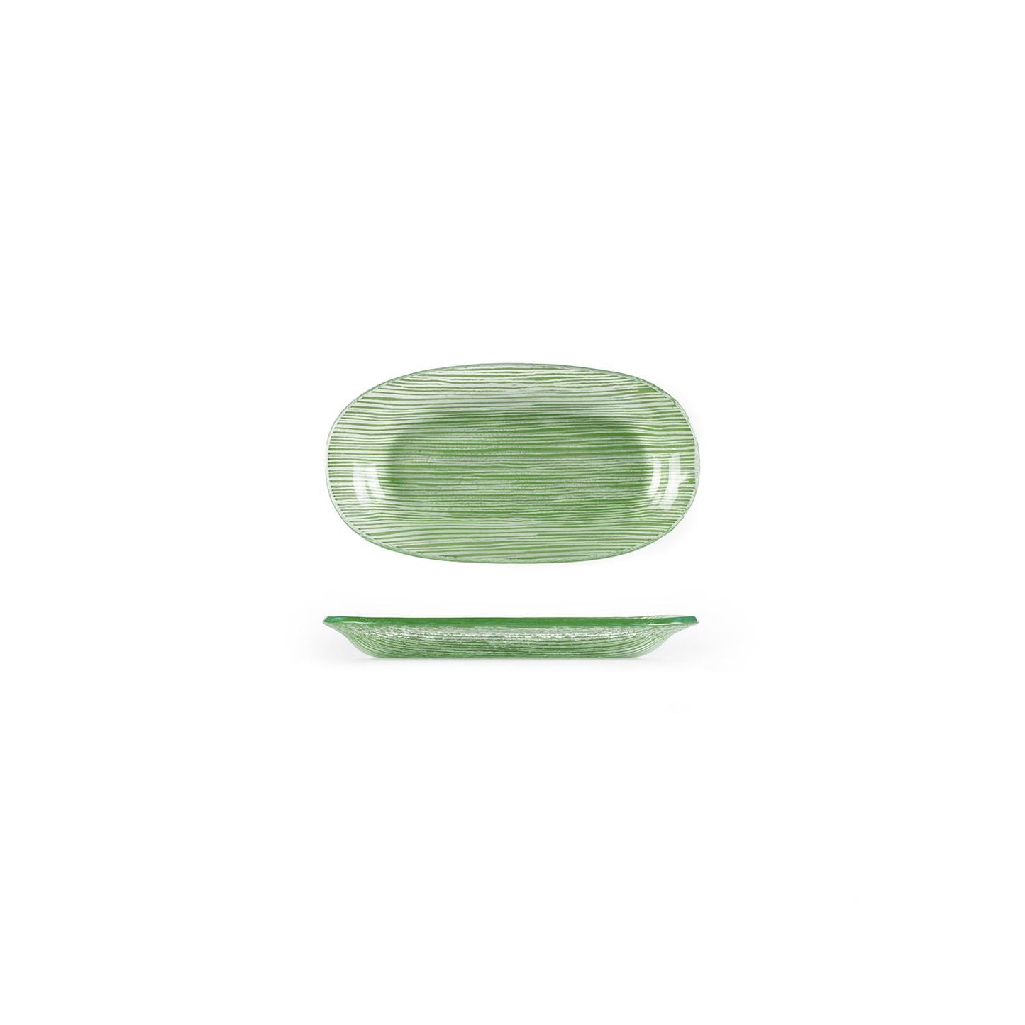 Glass Dinnerware 7.75" x 4.25" x h:0.5" Oval Green Glass Platter - Case Pack: 12