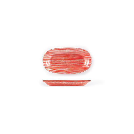 Glass Dinnerware 7.75" x 4.25" x h:0.5" Oval Red Glass Platter - Case Pack: 12