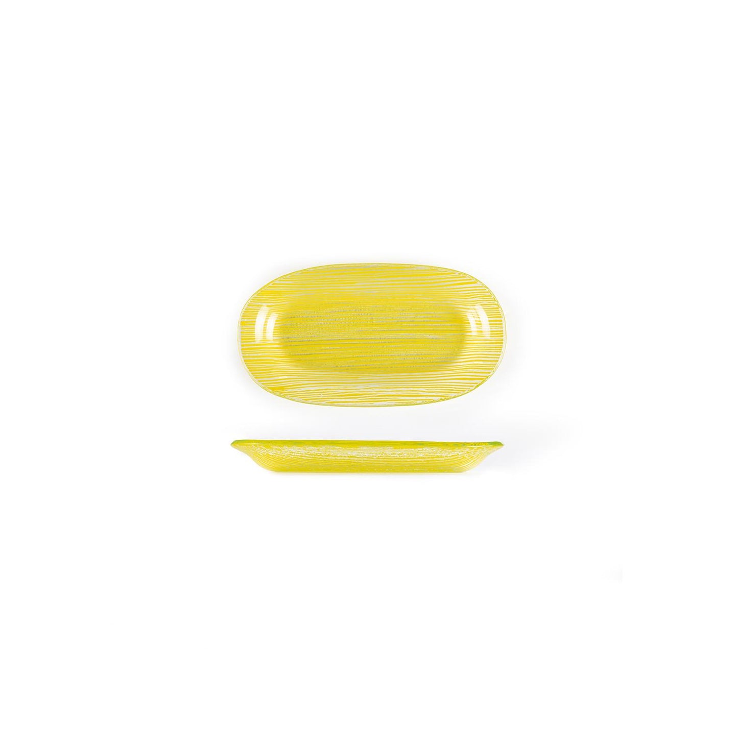 Glass Dinnerware 7.75" x 4.25" x h:0.5" Oval Yellow Glass Platter - Case Pack: 12