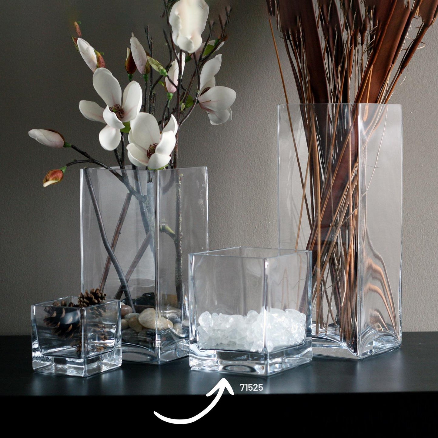 Decorative Senses 8" x 8" x h:8" Square Clear Glass Vase - Case Pack: 6