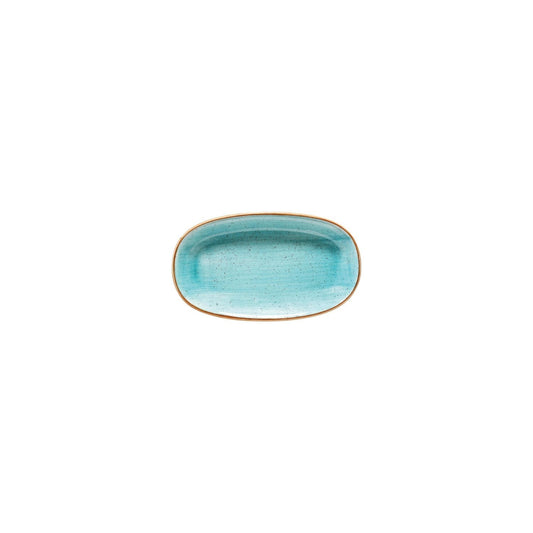 Turgla Vitrified Aqua 7.5" x 4.25" x h:1" Oval Blue Vitrified Platter - Case Pack: 12