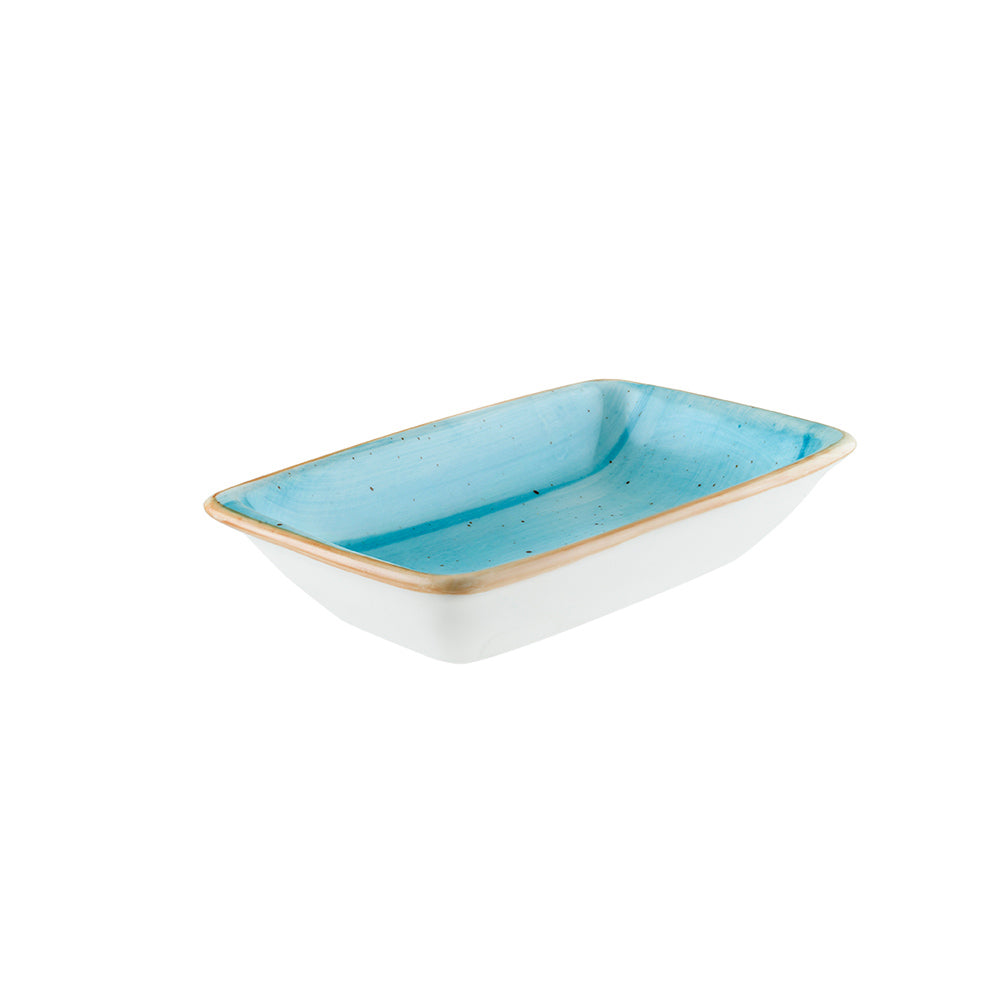 Porcelain Aqua 6" x 3.75" x h:1.25" 6 oz. Rectangular Blue Porcelain Deep Plate - Case Pack: 12