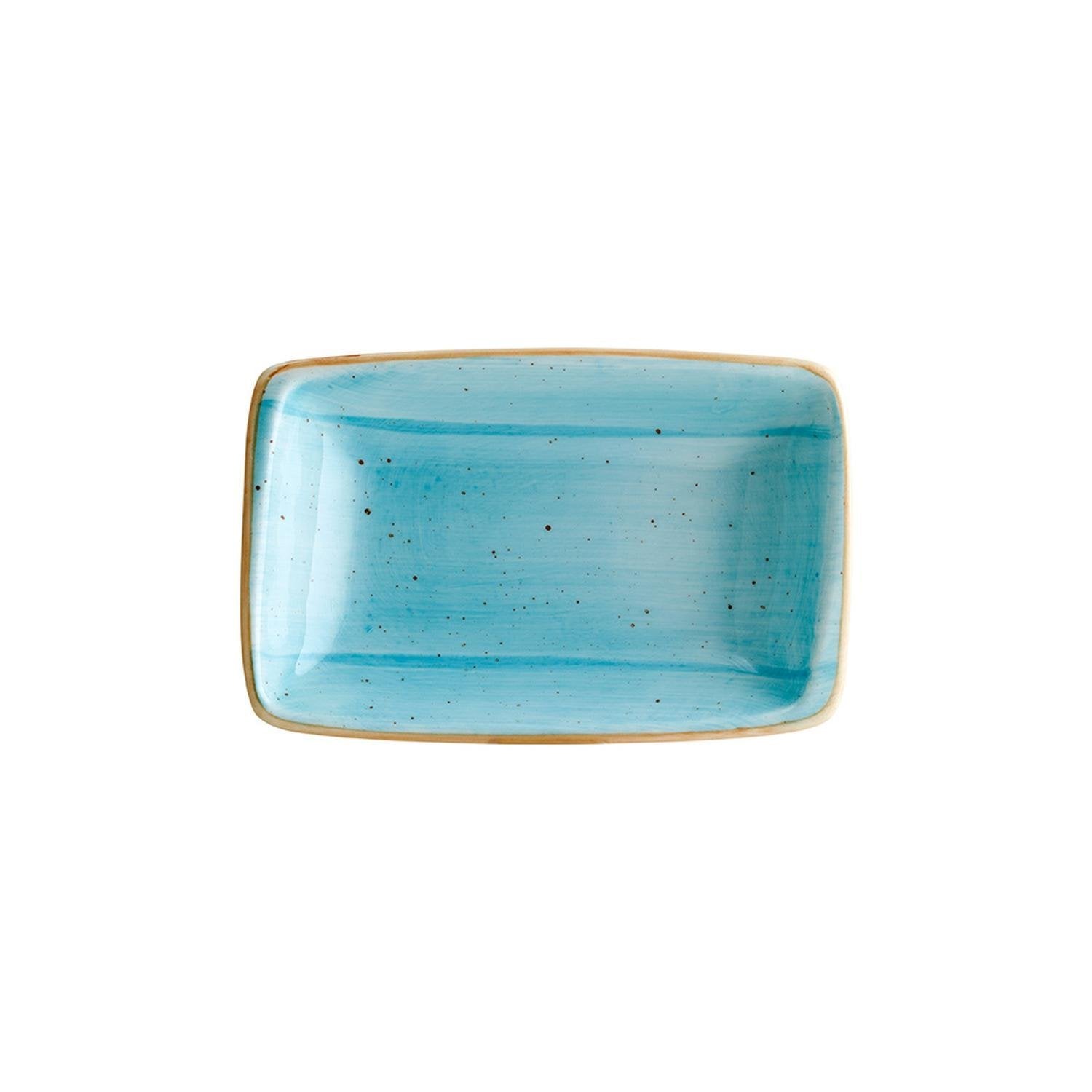 Aqua 6" x 3.75" x h:1.25" 6 oz. Rectangular Blue Vitrified Deep Plate