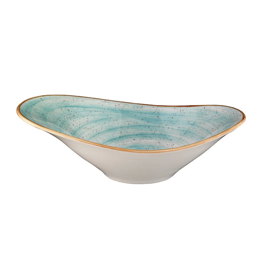 Porcelain Aqua 11" x 7.5" x h:3.5" 25 oz. Oval Blue Porcelain Bowl - Case Pack: 6