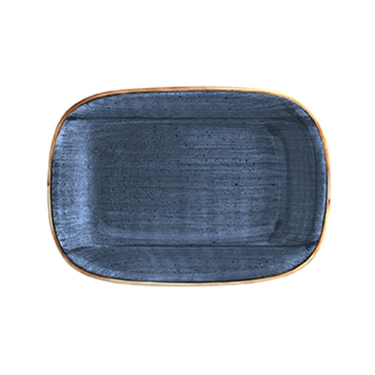 Porcelain Dusk 6.5" x 4.5" x h:1.5" 12 oz. Rectangular Blue Porcelain Deep Plate - Case Pack: 12