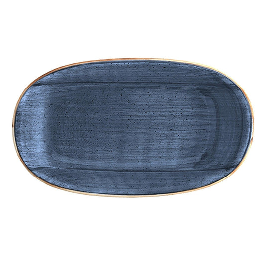 Turgla Vitrified Dusk 9.5" x 5.5" x h:1.25" Oval Blue Vitrified Platter - Case Pack: 12