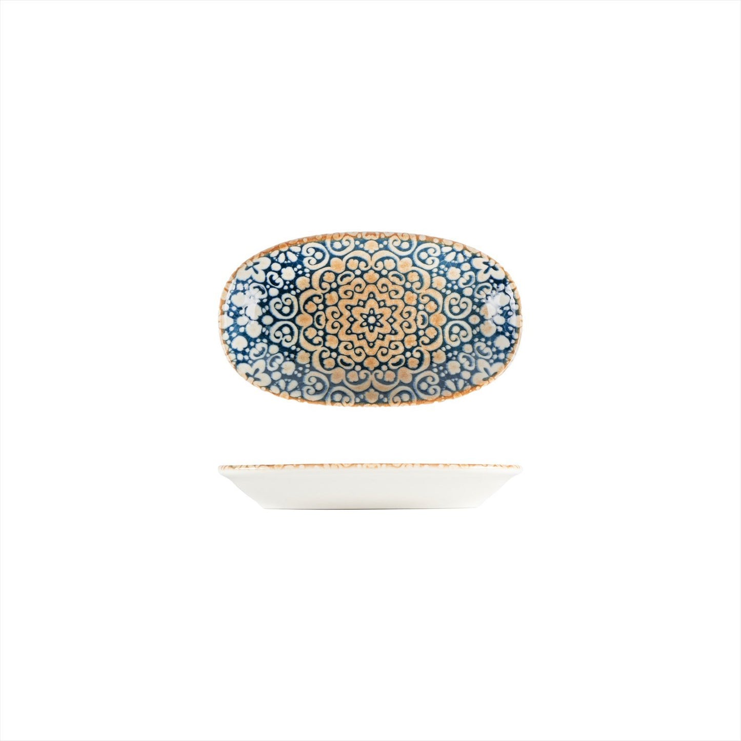 Turgla Vitrified Alhambra 7.5" x 4.25" x h:1" Oval Decorated Vitrified Platter - Case Pack: 12
