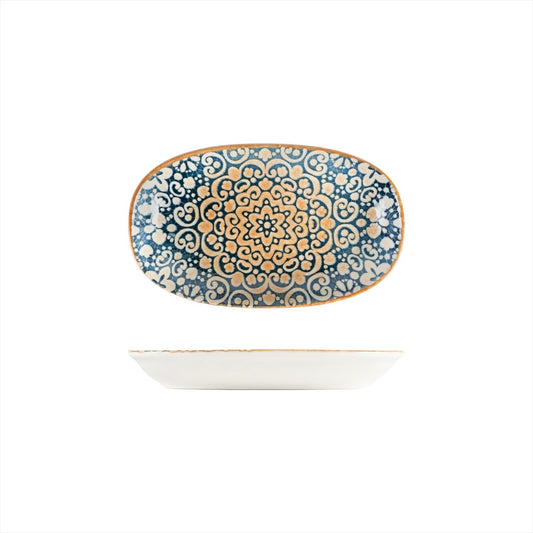 Turgla Vitrified Alhambra 9.5" x 5.5" x h:1.25" Oval Decorated Vitrified Platter - Case Pack: 12