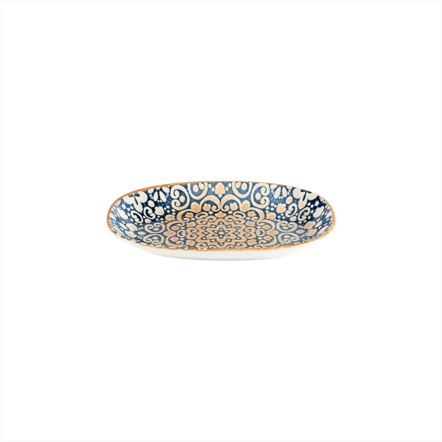 Turgla Vitrified Alhambra 9.5" x 5.5" x h:1.25" Oval Decorated Vitrified Platter - Case Pack: 12