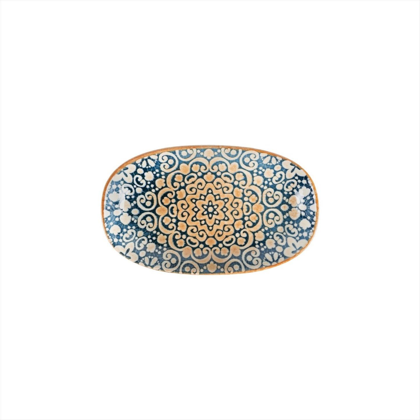 Turgla Vitrified Alhambra 9.5" x 5.5" x h:1.25" Oval Decorated Vitrified Platter - Case Pack: 12