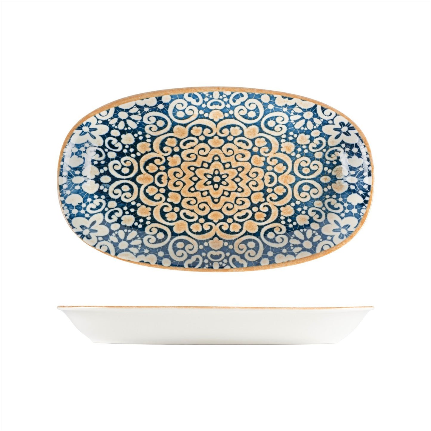 Turgla Vitrified Alhambra 13" x 7.5" x h:1.5" Oval Decorated Vitrified Platter - Case Pack: 6