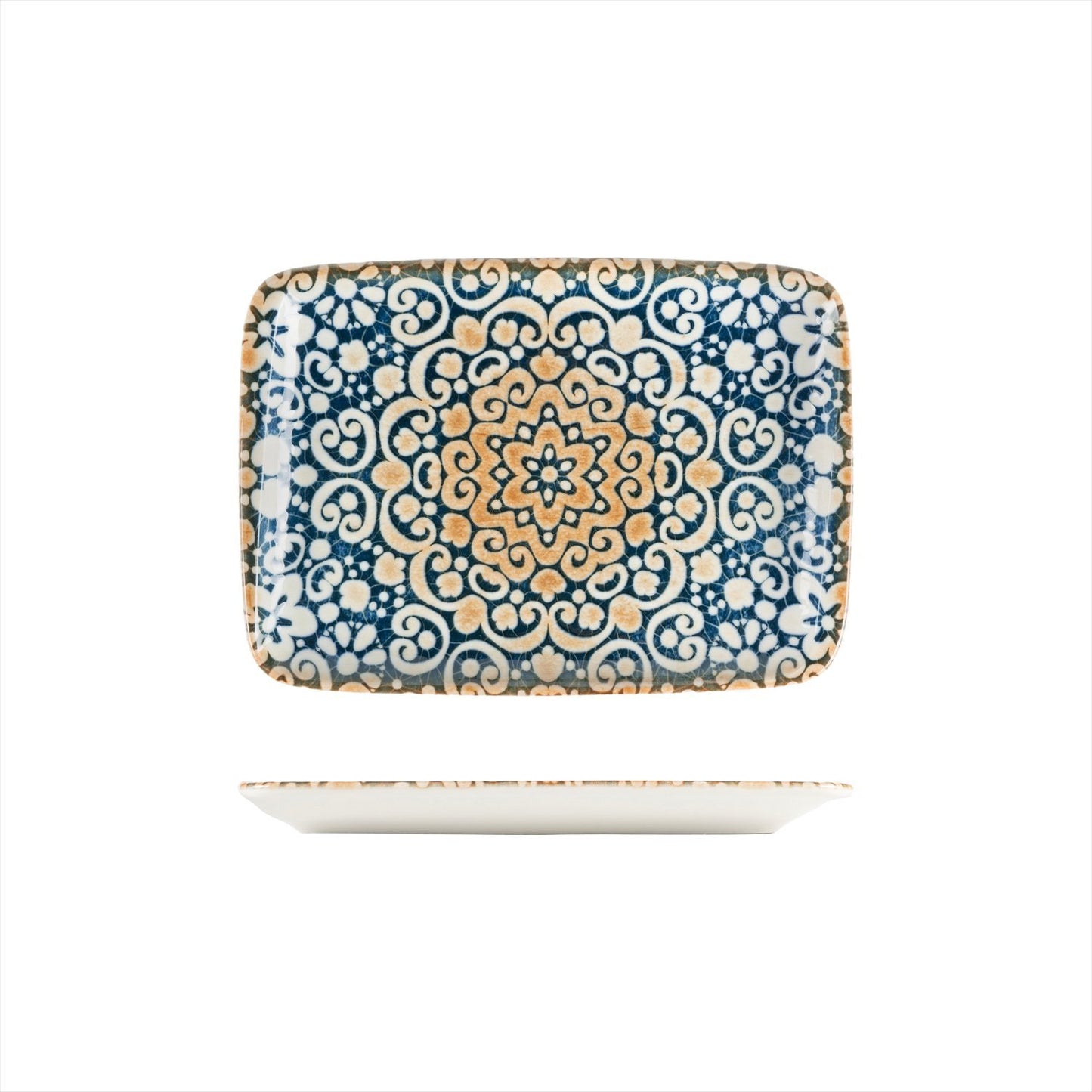 Turgla Vitrified Alhambra 9" x 6" Rectangular Decorated Vitrified Plate - Case Pack: 12
