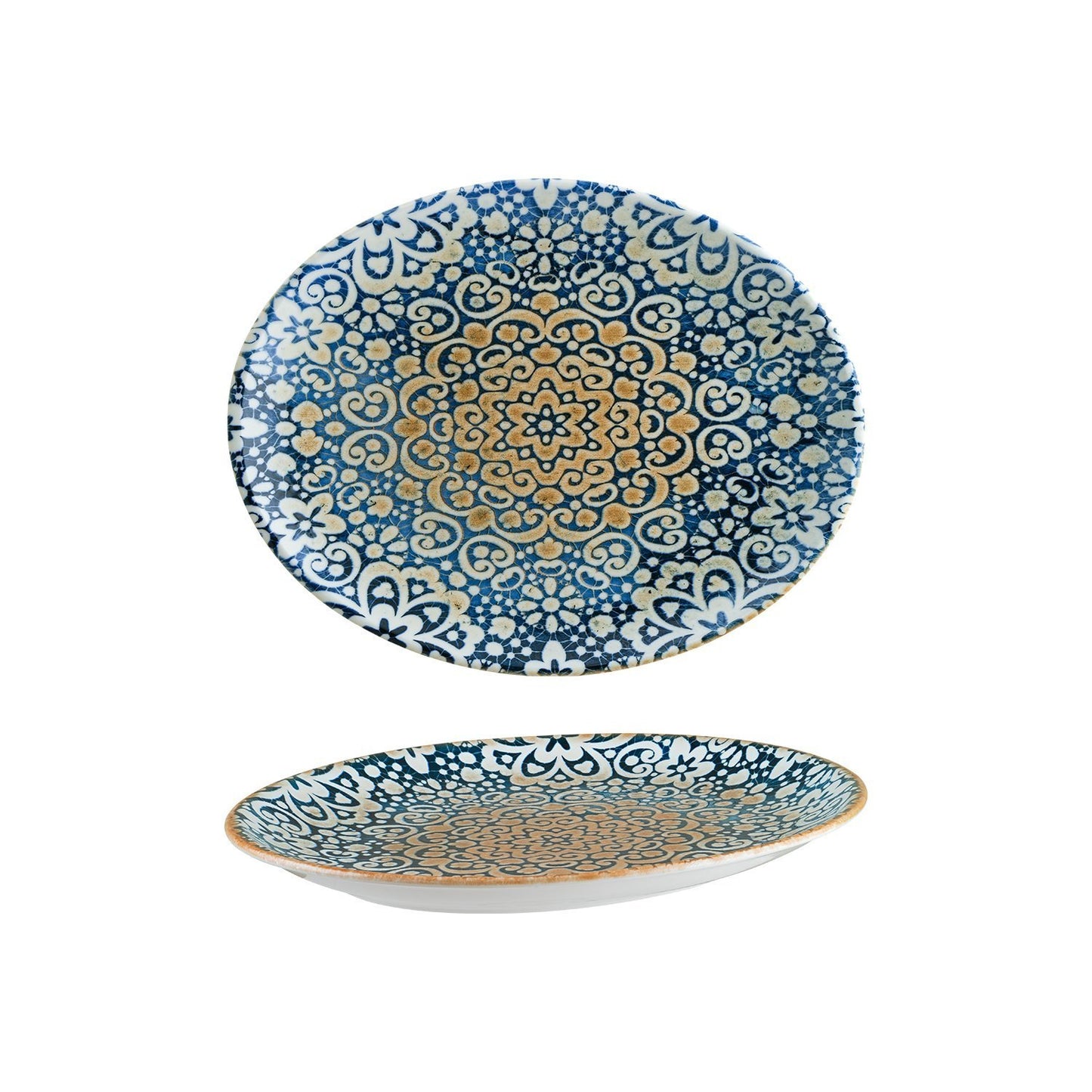 Turgla Vitrified Alhambra 12.25" x 9.5" x h:1" Oval Decorated Vitrified Platter - Case Pack: 6