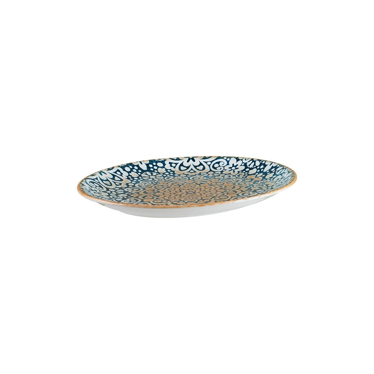 Turgla Vitrified Alhambra 12.25" x 9.5" x h:1" Oval Decorated Vitrified Platter - Case Pack: 6