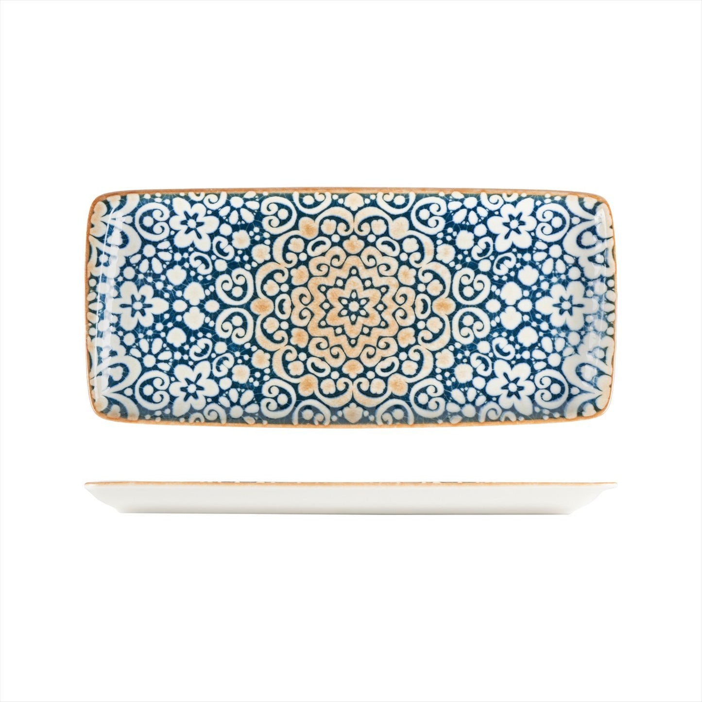 Turgla Vitrified Alhambra 13.5" x 6" x h:0.75" Rectangular Decorated Vitrified Platter - Case Pack: 12