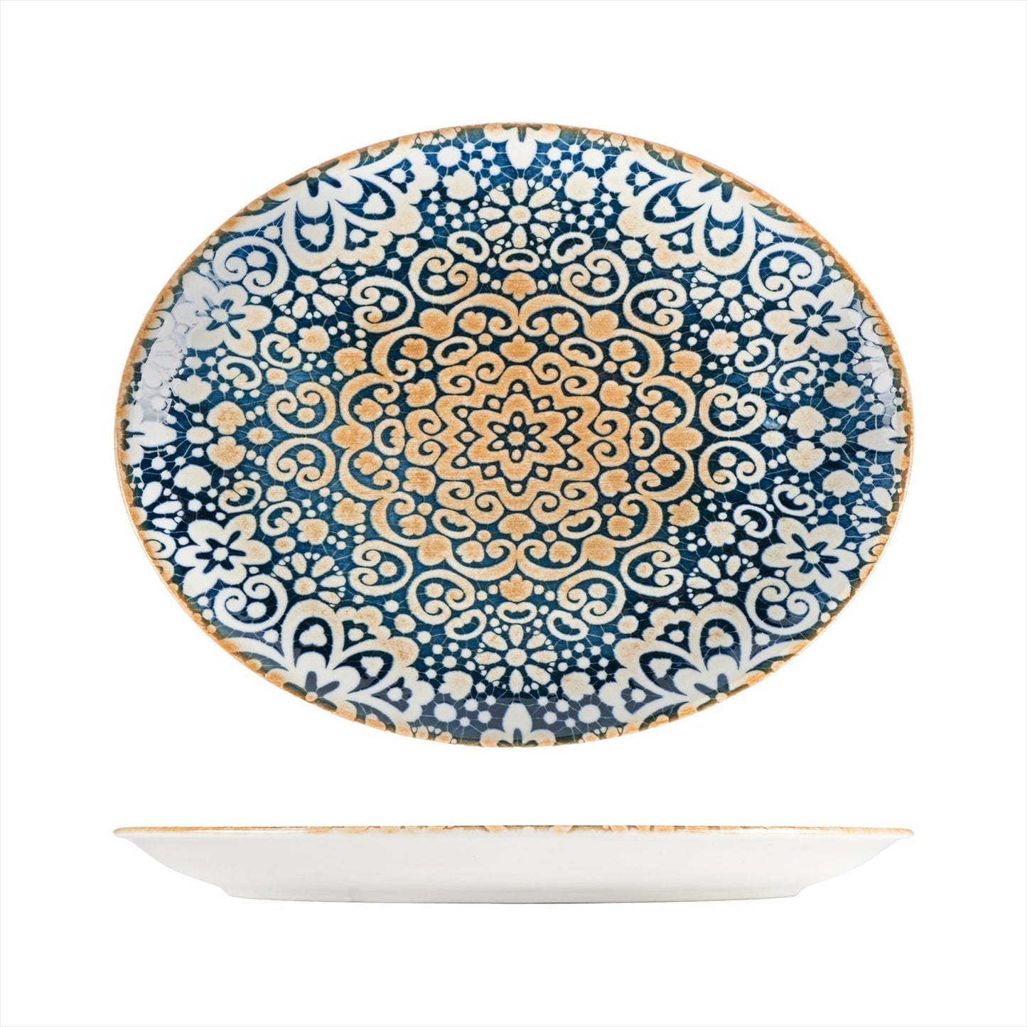 Turgla Vitrified Alhambra 14.25" x 11" x h:1.25" Oval Decorated Vitrified Platter - Case Pack: 6