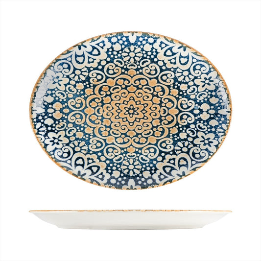 Turgla Vitrified Alhambra 14.25" x 11" x h:1.25" Oval Decorated Vitrified Platter - Case Pack: 6