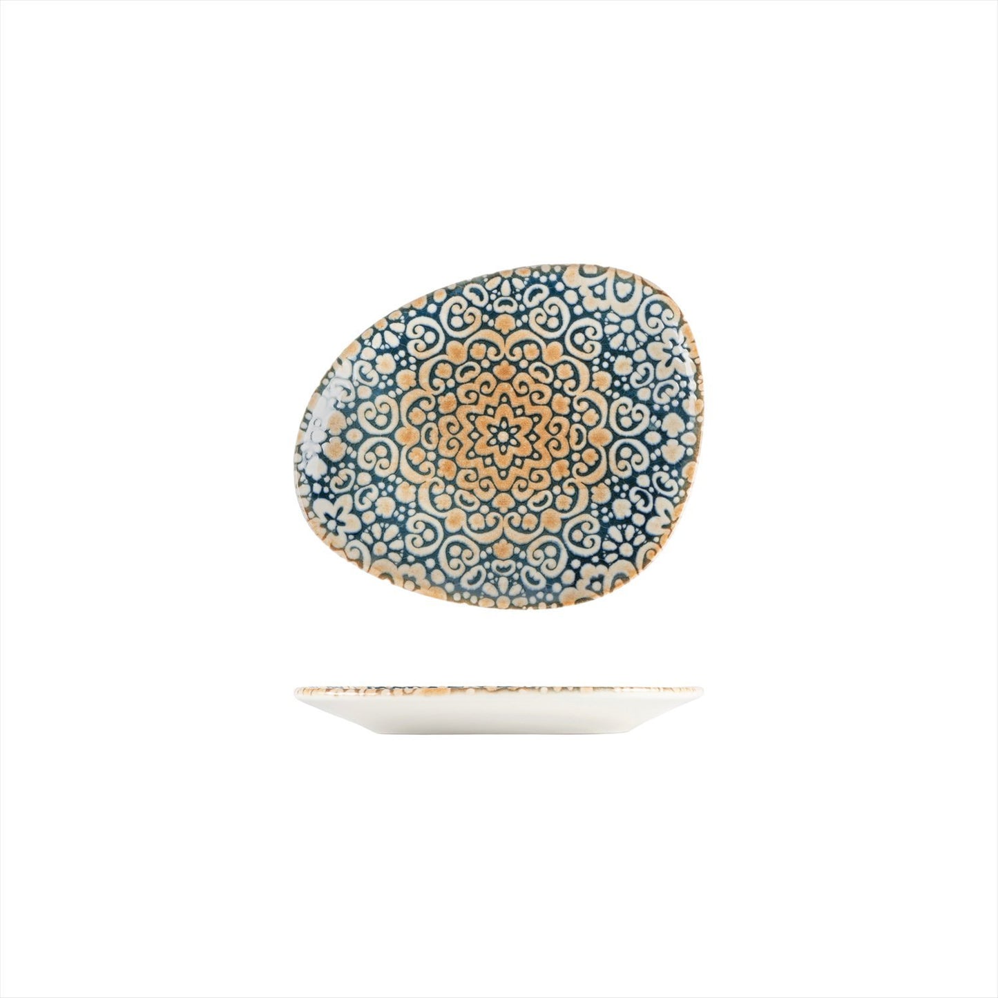 Turgla Vitrified Alhambra 7.5" x 6" Organic Decorated Vitrified Plate - Case Pack: 12