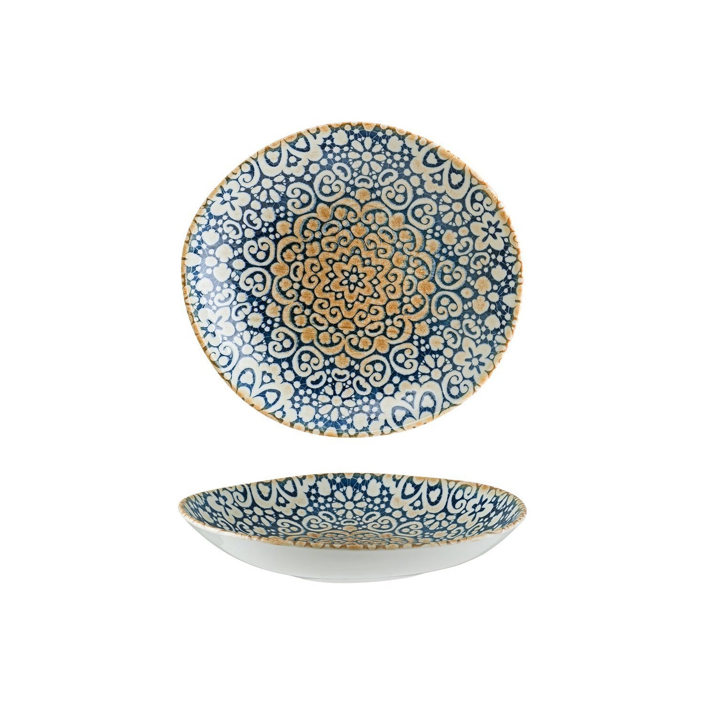 Turgla Vitrified Alhambra 10.25" x 9.5" x h:2.5" 36 oz. Organic Decorated Vitrified Bowl - Case Pack: 6