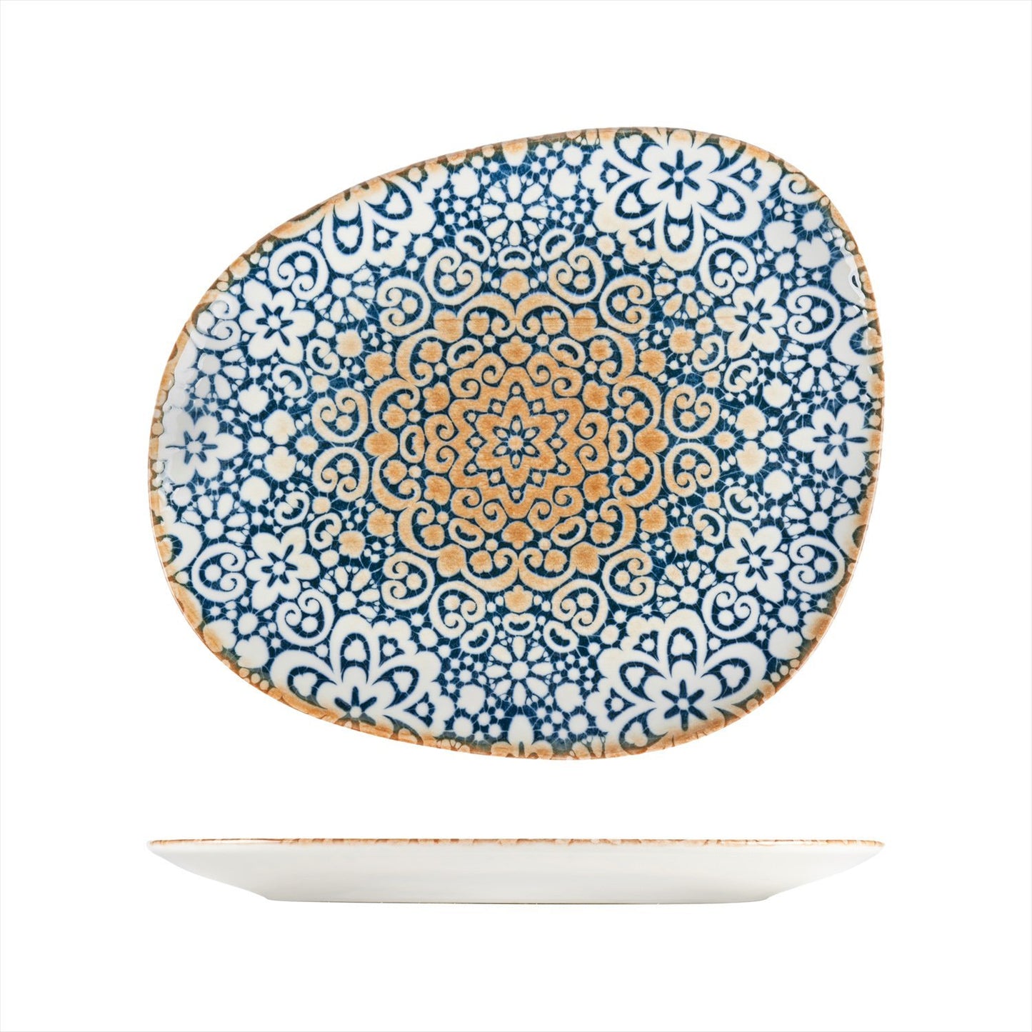 Turgla Vitrified Alhambra 13" x 10.75" Organic Decorated Vitrified Plate - Case Pack: 6