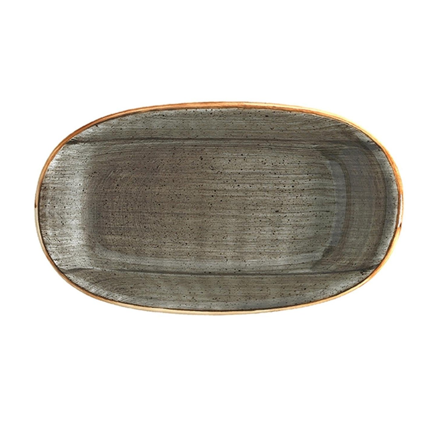 Turgla Vitrified Space 7.5" x 4.25" x h:1" Oval Gray Vitrified Platter - Case Pack: 12