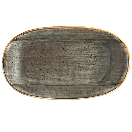 Space 13" x 7.5" x h:1.5" Oval Gray Vitrified Platter