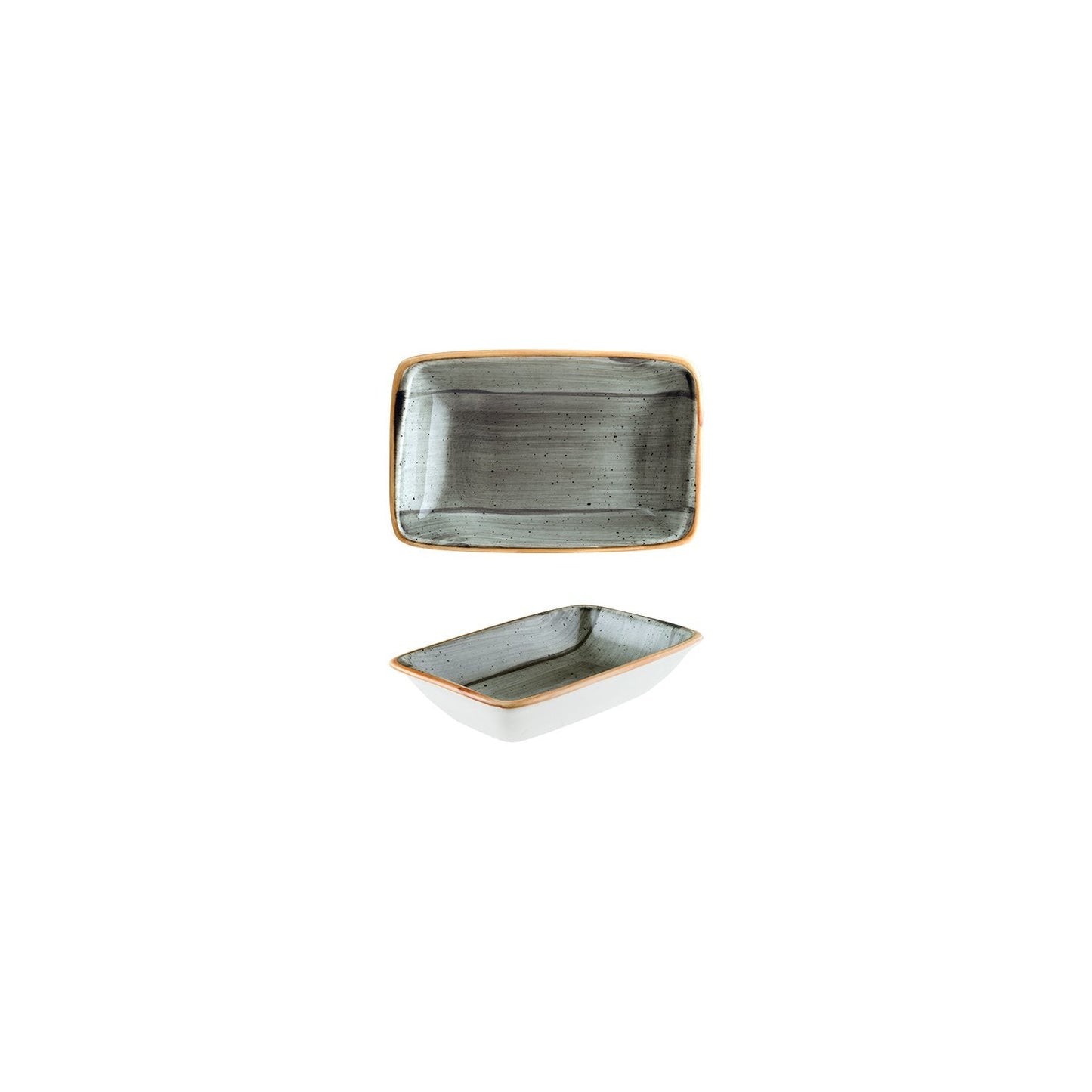 Porcelain Space 6" x 3.75" x h:1.25" 6 oz. Rectangular Grey Porcelain Deep Plate - Case Pack: 12