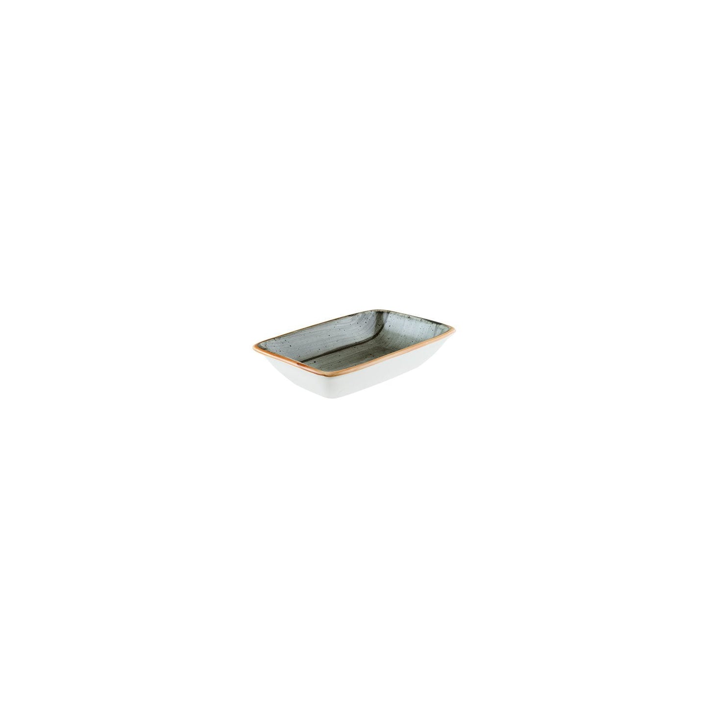 Porcelain Space 6" x 3.75" x h:1.25" 6 oz. Rectangular Grey Porcelain Deep Plate - Case Pack: 12