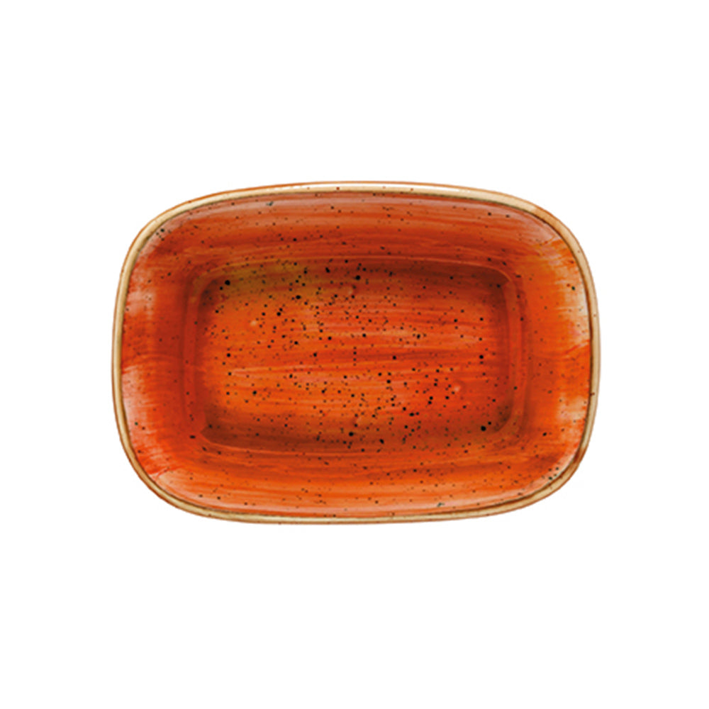 Porcelain Terracota 5.5" x 4" x h:1.25" 7 oz. Rectangular Terracotta Porcelain Deep Plate - Case Pack: 12