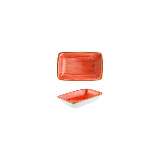 Turgla Vitrified Terracota 6" x 3.75" x h:1.25" 6 oz. Rectangular Terracotta Vitrified Deep Plate - Case Pack: 12