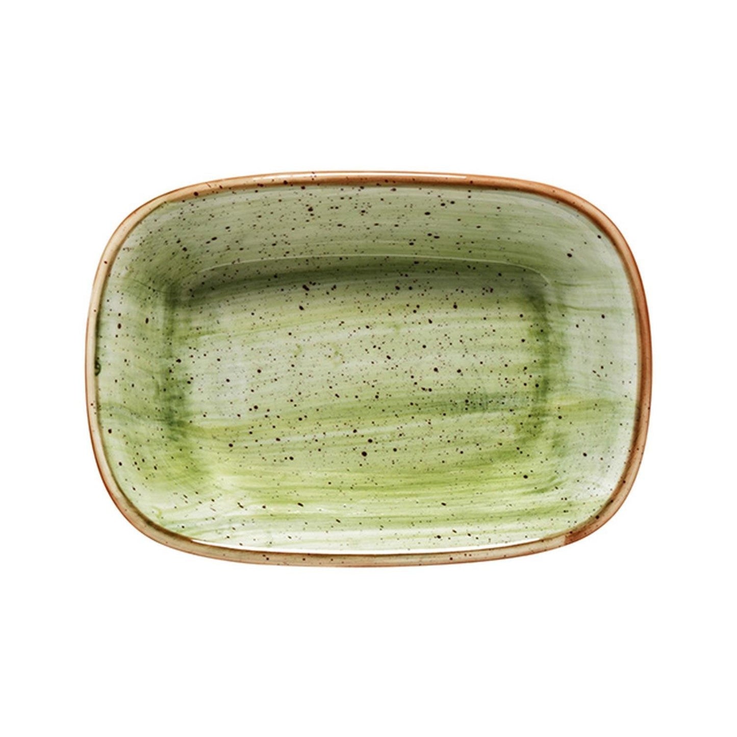 Turgla Vitrified Therapy 5.5" x 4" x h:1.25" 7 oz. Rectangular Green Vitrified Deep Plate - Case Pack: 12