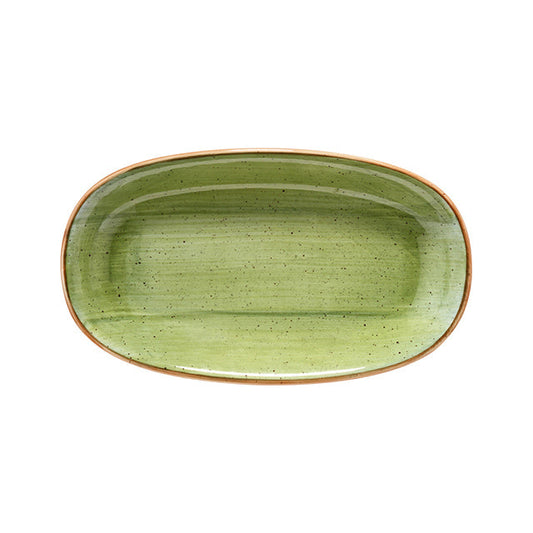 Porcelain Therapy 6" x 3.5" x h:0.75" Oval Green Porcelain Platter - Case Pack: 12