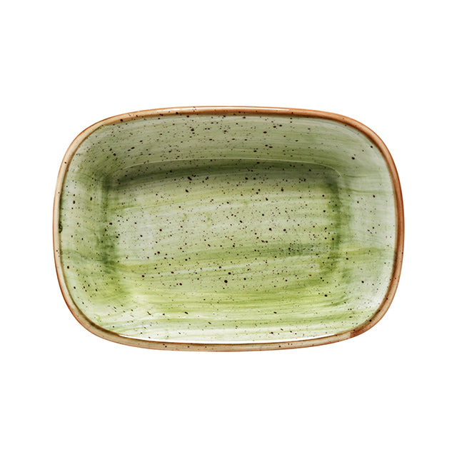 Porcelain Therapy 6.5" x 4.5" x h:1.5" 12 oz. Rectangular Green Porcelain Deep Plate - Case Pack: 12