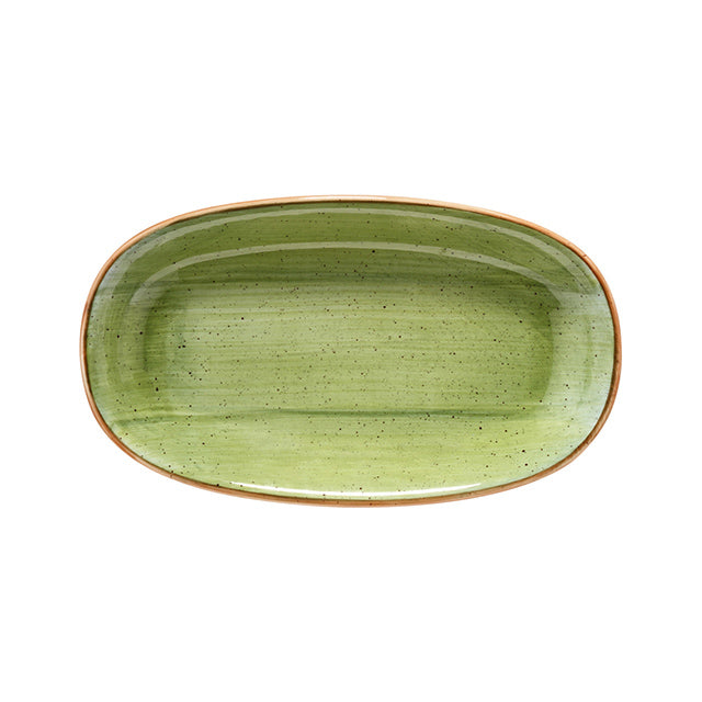 Porcelain Therapy 7.5" x 4.25" x h:1" Oval Green Porcelain Platter - Case Pack: 12